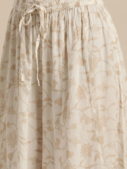 Dhiyona SN Women's Off-White & Golden Printed Kurta with Palazzos & Dupatta