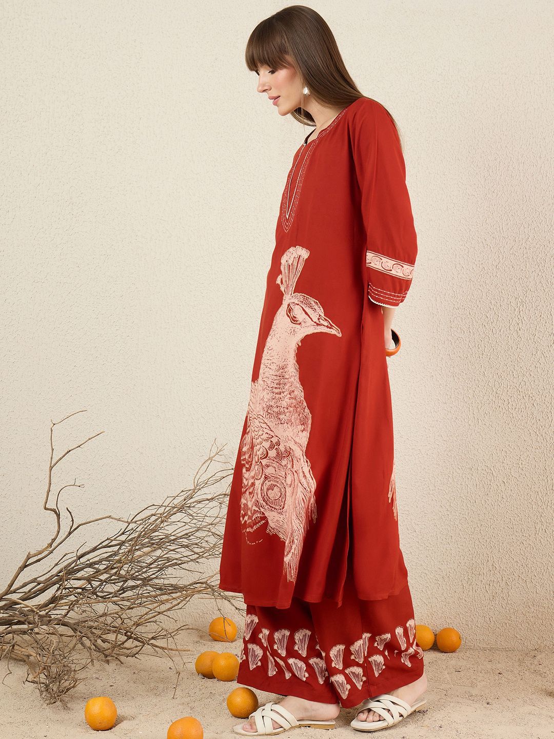 Women Ethnic Motifs Printed Regular Thread Work Kurta with Palazzos