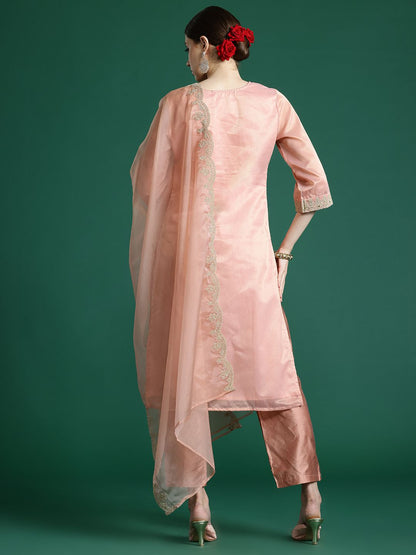 Women Ethnic Motifs Embroidered Regular Sequinned Kurta with Trousers & With Dupatta