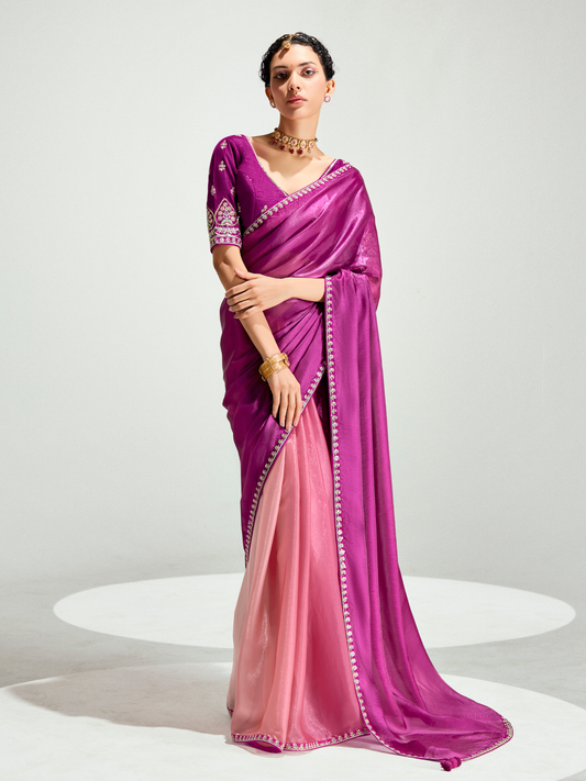 Dhiyona KM Women Wine Shade Organza Saree