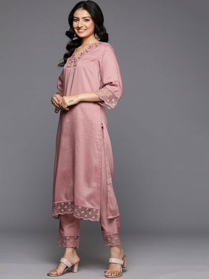 Dhiyona VA Women'sEmbroidered Straight Kurta & Trousers With Dupatta