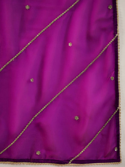 Floral Embroidered Empire Aari Work A-Line Kurta & Trousers With Dupatta