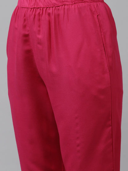 Dhiyona IE Women Pink Paisley Embroidered Pleated Kurta with Trousers & Dupatta