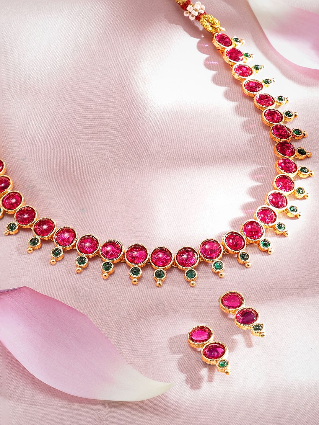Dhiyona RJ Women's Gold-Plated Red & Green Faux Ruby & Emerald Jewellery Set