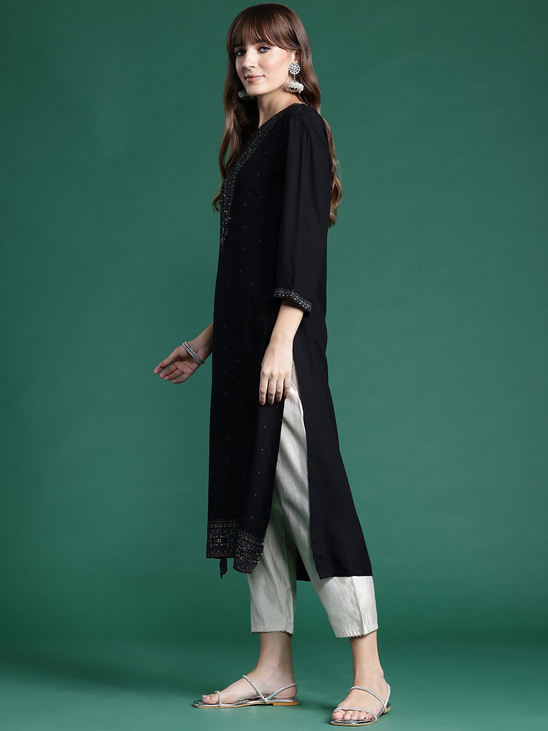 Dhiyona IE Pack of 2 Foil Printed Sequinned Kurta