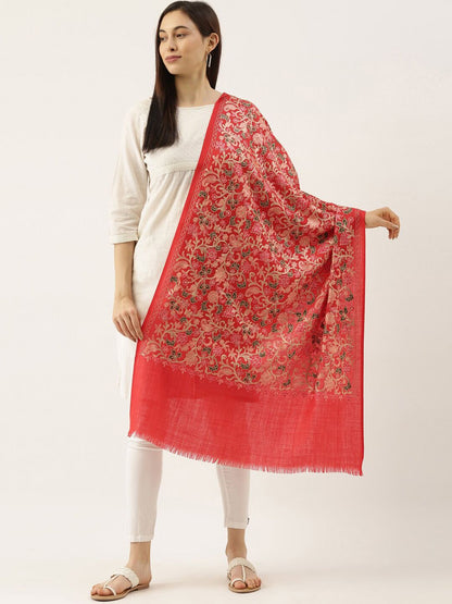 Dhiyona PA Women Red & Pink Nalki Embroidered Pure Woolen Shawl