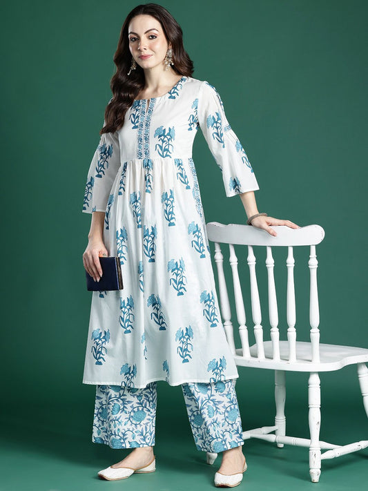 Dhiyona IE Floral Printed Regular Pure Cotton Kurta with Palazzos