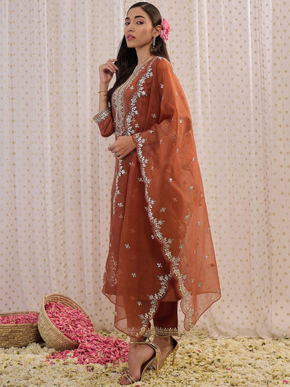 Dhiyona IE Ethnic Motifs Embroidered Regular Gotta Patti Kurta with Trouser & Dupatta