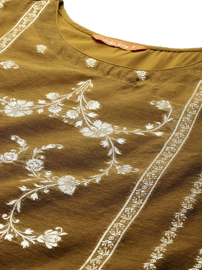 Dhiyona IE Women Ethnic Motifs Woven Design Kurta with Trousers & With Dupatta