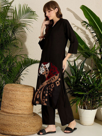 Geometric Printed V-Neck Pure Cotton Straight Kurta With Palazzos