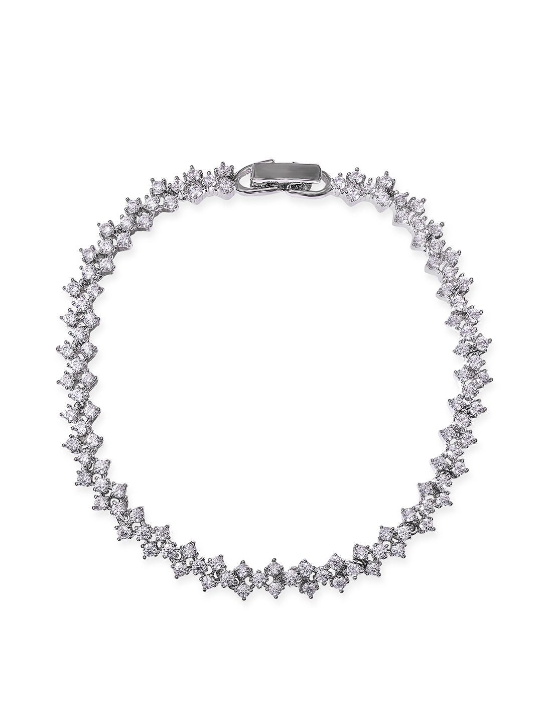 Dhiyona RJ Women's Brass Cubic Zirconia Rhodium-Plated Link Bracelet