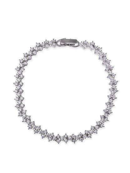 Dhiyona RJ Women's Brass Cubic Zirconia Rhodium-Plated Link Bracelet