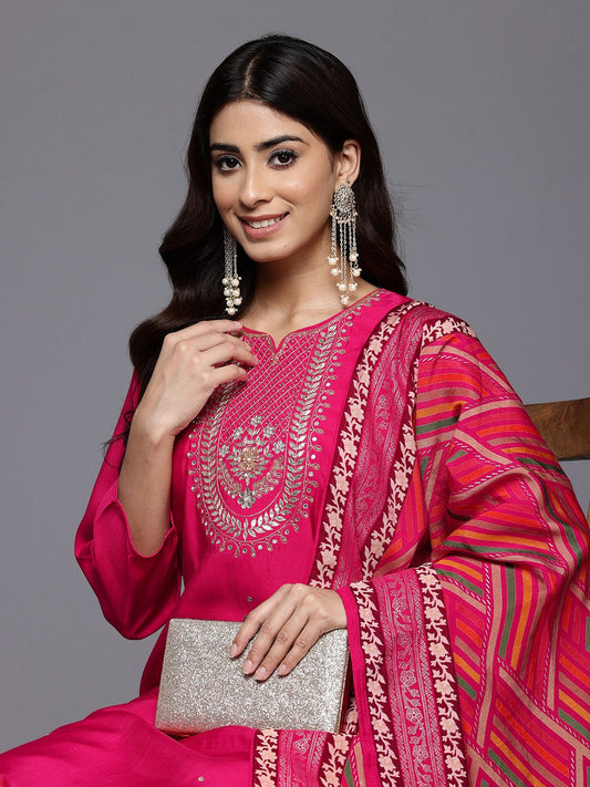 Dhiyona VA Women'sEthnic Motifs Yoke Design Gotta Patti Kurta With Trousers & Dupatta