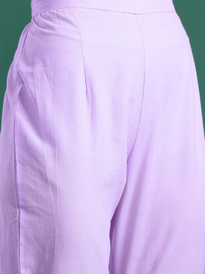 Ethnic Motifs Embroidered Thread Work Pure Cotton Kurta With Trousers & Dupatta