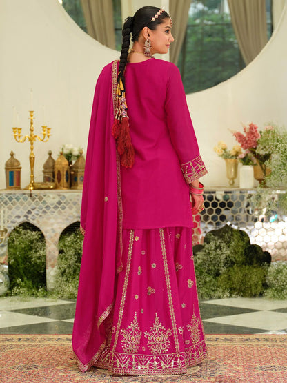 Dhiyona IE Floral Embroidered Sequinned Kurta With Sharara & Dupatta