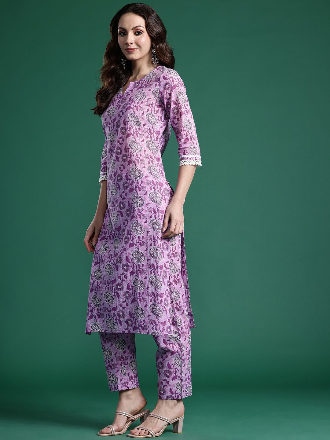Dhiyona IE Floral Printed Pure Cotton Kurta with Trousers