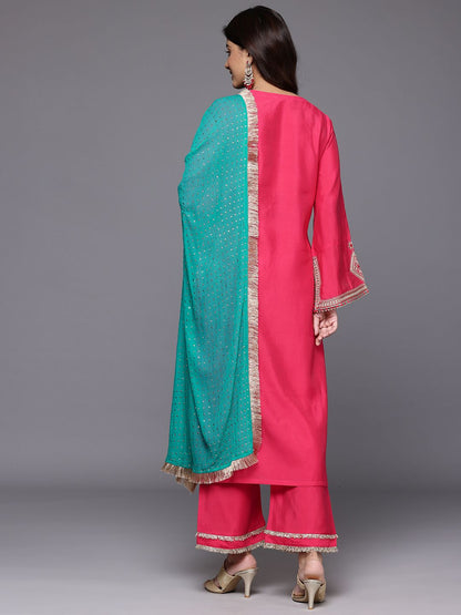 Dhiyona VA Women's Ethnic Motifs Embroidered Regular Mirror Work Kurta with Trousers & Dupatta