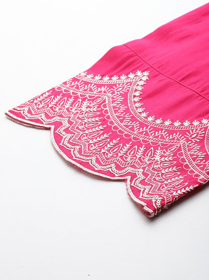 Dhiyona VA Women's Floral Embroidered Thread Work Kurta with Embroidered Trousers & Dupatta