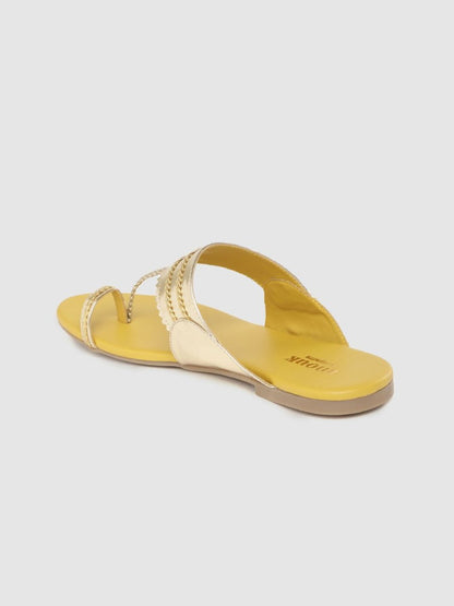 Dhiyona AK Women Gold-Toned Braided One Toe Flats