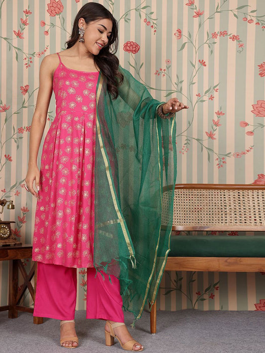 Dhiyona OD  Women Floral Printed Regular Kurta with Trousers & With Dupatta