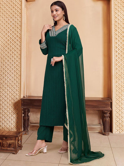 Dhiyona PD Women Embroidered Kurta & Trousers With Dupatta