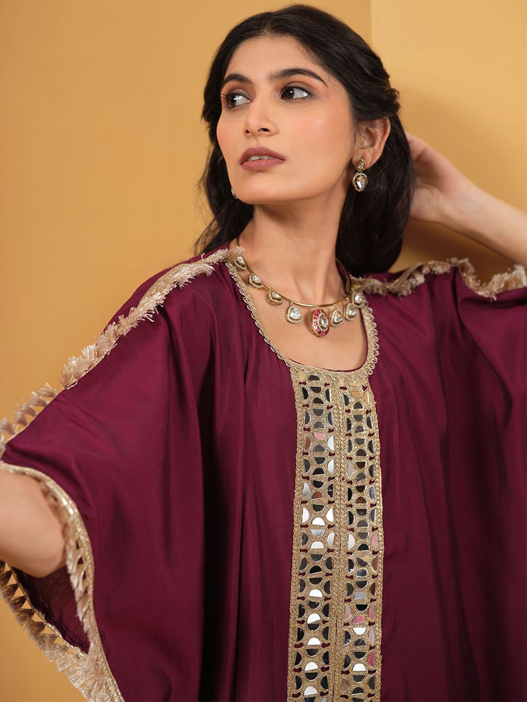 Dhiyona IS Women's Women Woven Design Embroidered Kaftan Kurta with Trousers