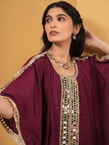 Dhiyona IS Women's Women Woven Design Embroidered Kaftan Kurta with Trousers