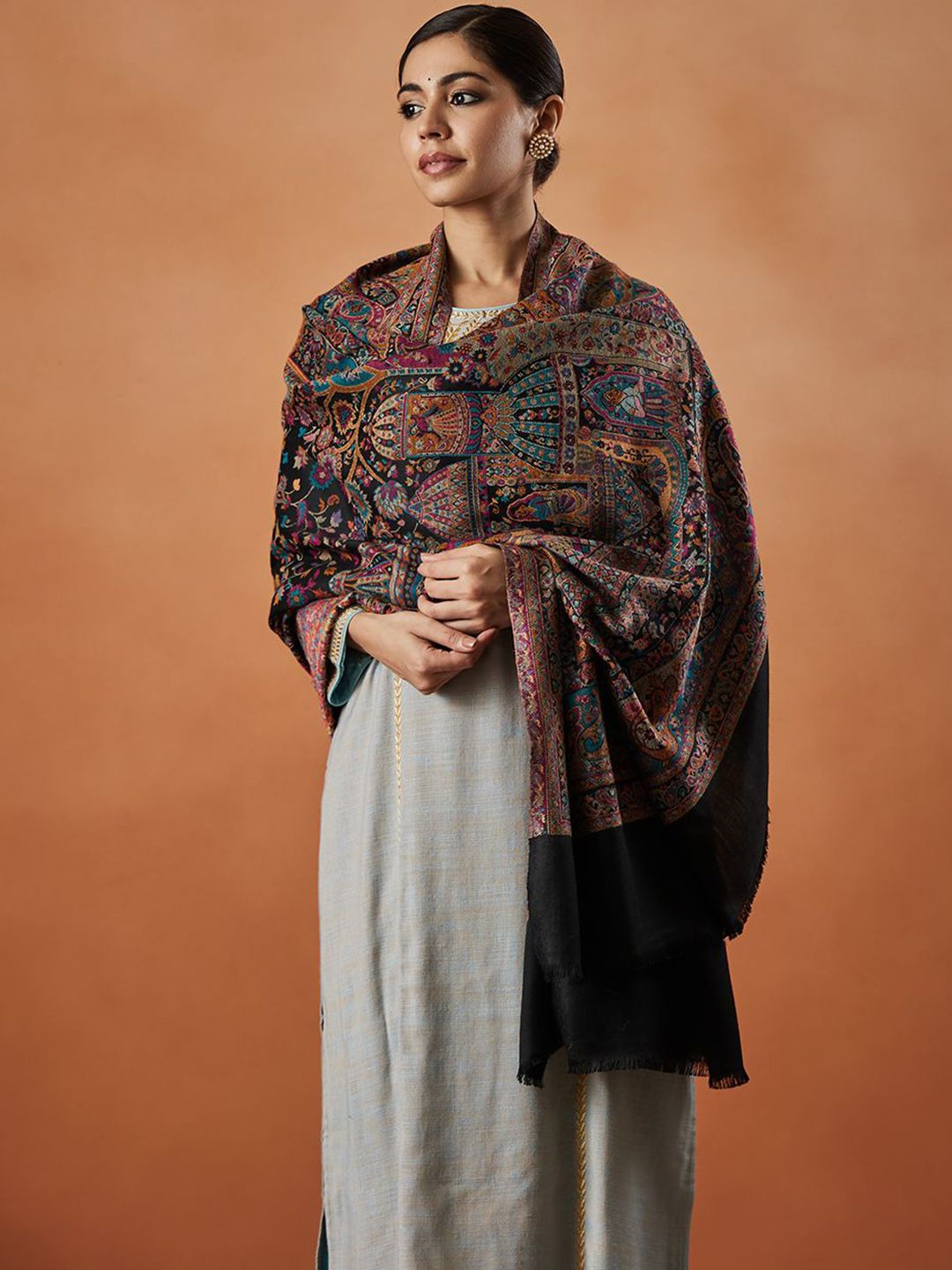 Dhiyona PA Floral Woven Design Fringed Shawl