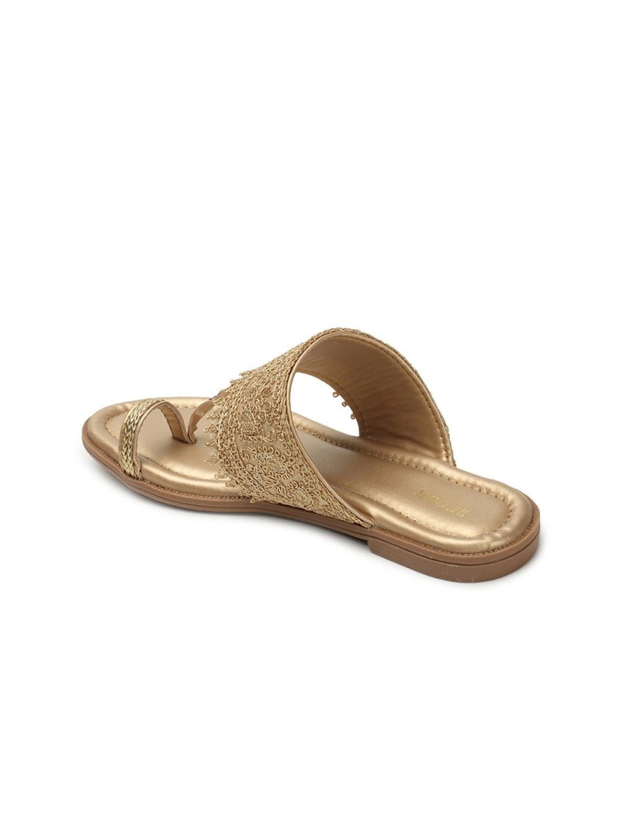 Dhiyona AK Gold-Toned Ethnic Embellished One Toe Flats