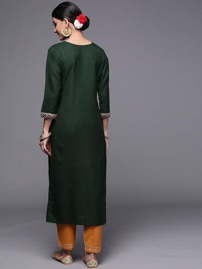 Dhiyona IE Women Green Ethnic Motifs Yoke Design Mirror Work Kurta
