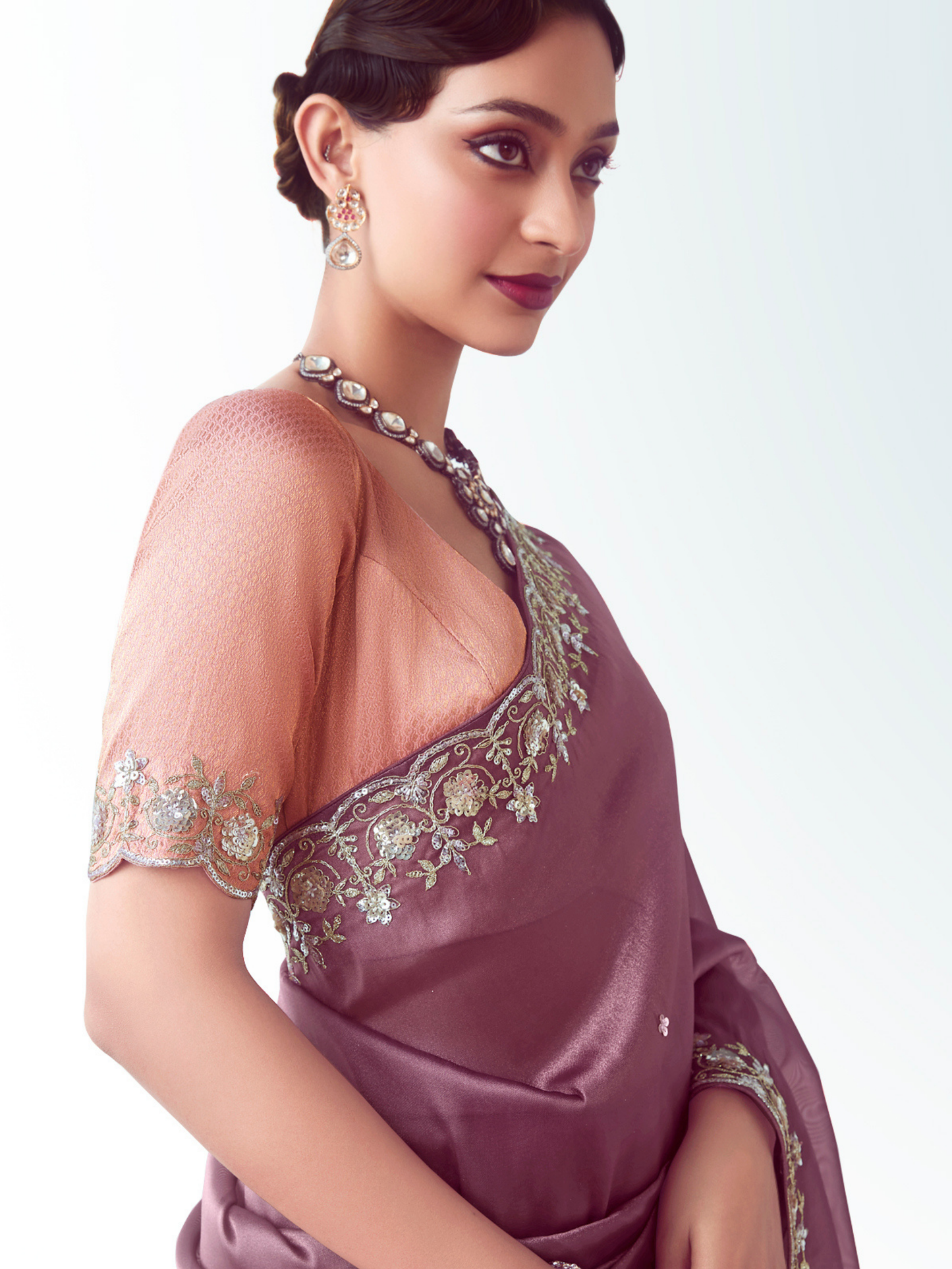 Dhiyona KM Women Dusty Rose Silk Saree Partywear Saree