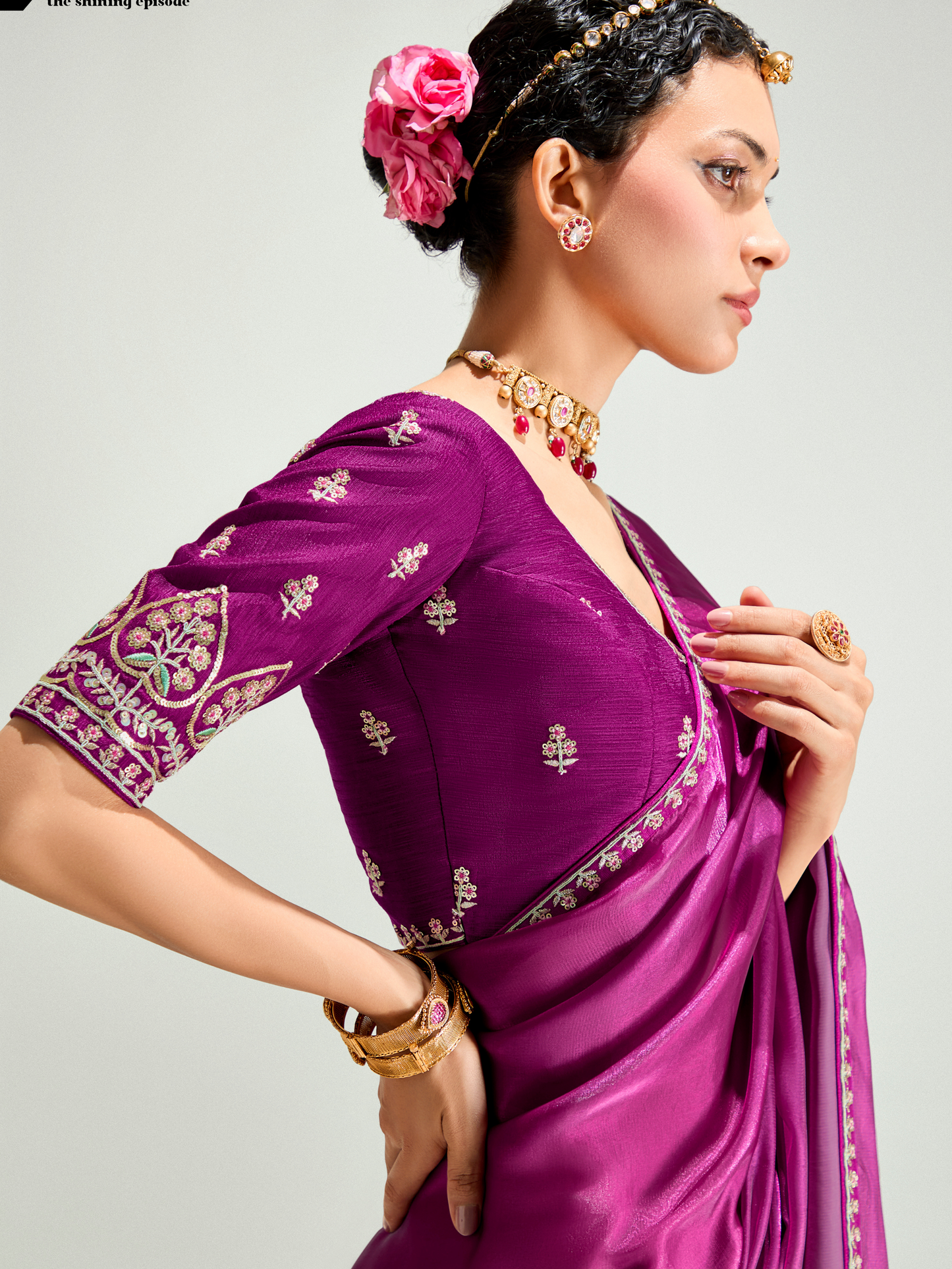 Dhiyona KM Women Wine Shade Organza Saree