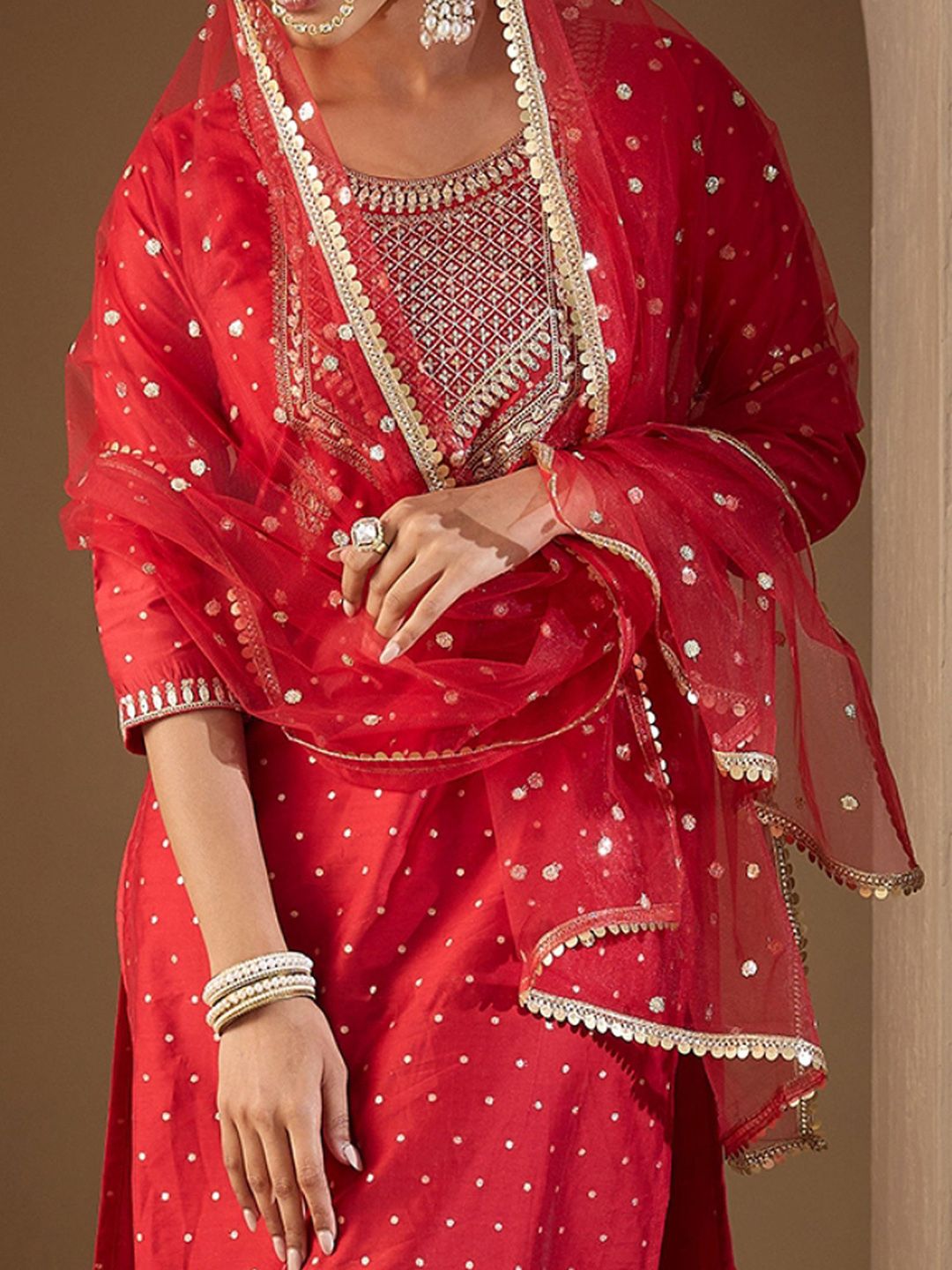 Dhiyona IE Women Embroidered Regular Kurta with Trousers & With Dupatta