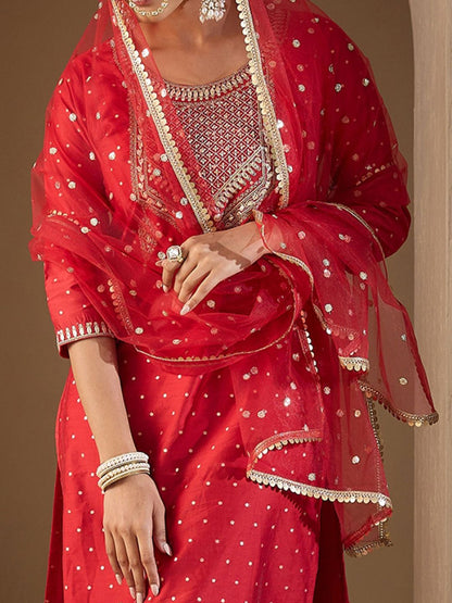 Dhiyona IE Women Embroidered Regular Kurta with Trousers & With Dupatta