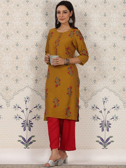 Dhiyona OD  Floral Printed Zari Detailed Straight Kurta