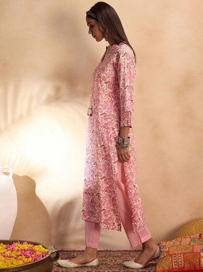 Dhiyona IE Floral Printed Embroidered Thread Work Straight Kurta