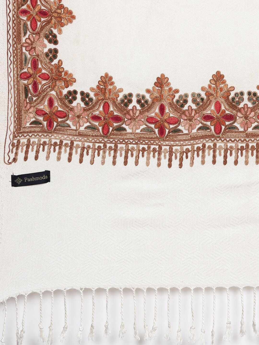 Dhiyona PA Women White Aari Embroidered Kashmiri Shawl