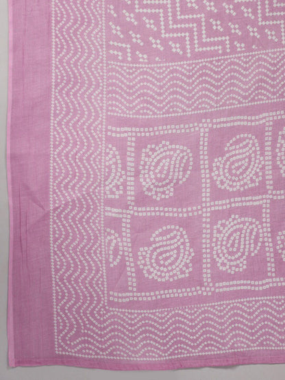 Dhiyona OD  Printed Notched Neck Pure Cotton Kurta With Trousers & Dupatta