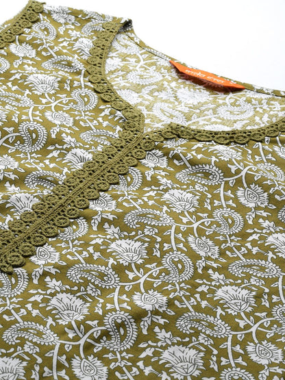 Paisley Printed Regular Pure Cotton Kurta with Trousers & With Dupatta