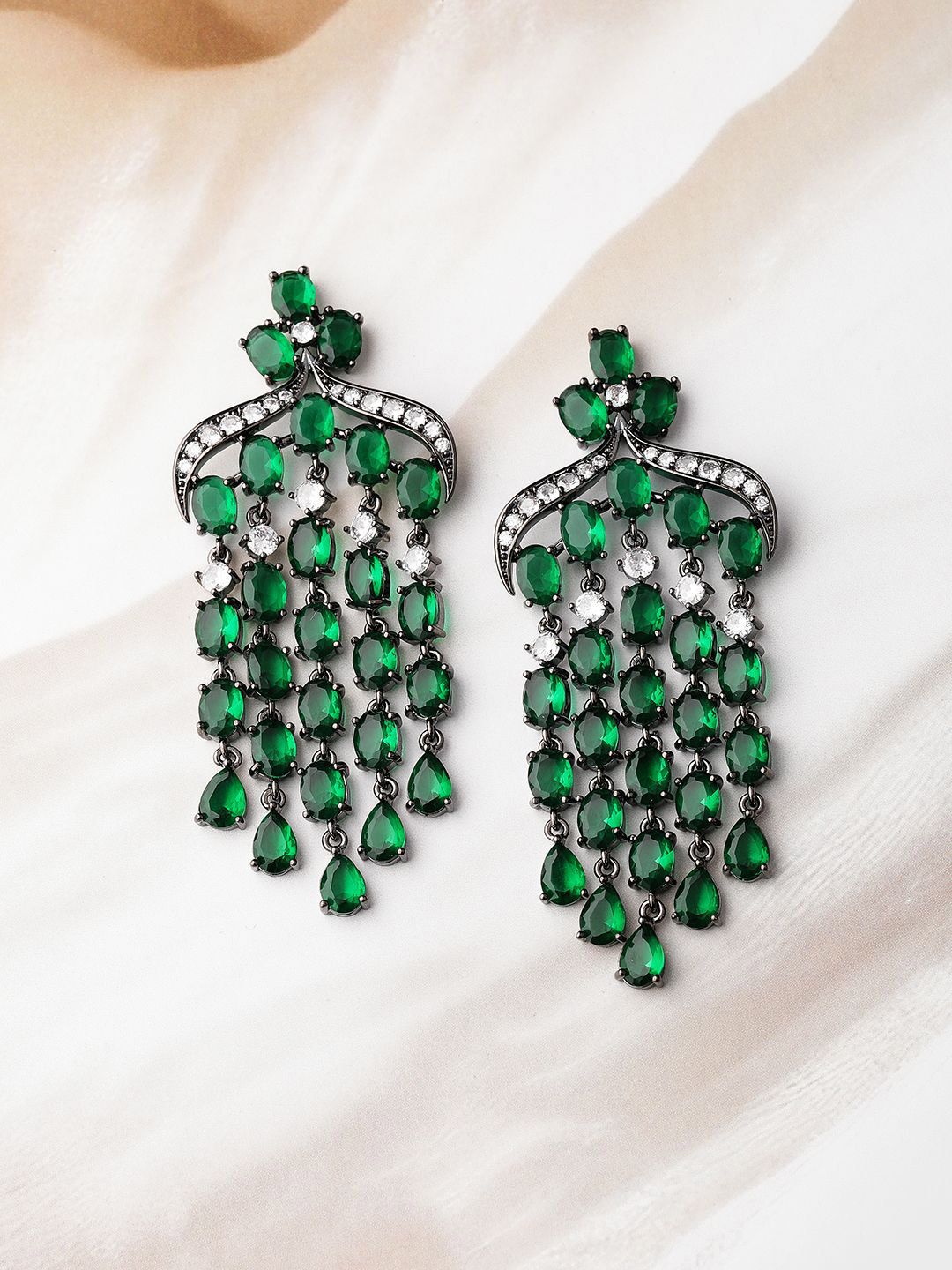 Dhiyona RJ Women's Rhodium-Plated Contemporary American Diamond Chandbalis Earrings