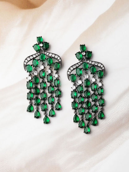 Dhiyona RJ Women's Rhodium-Plated Contemporary American Diamond Chandbalis Earrings