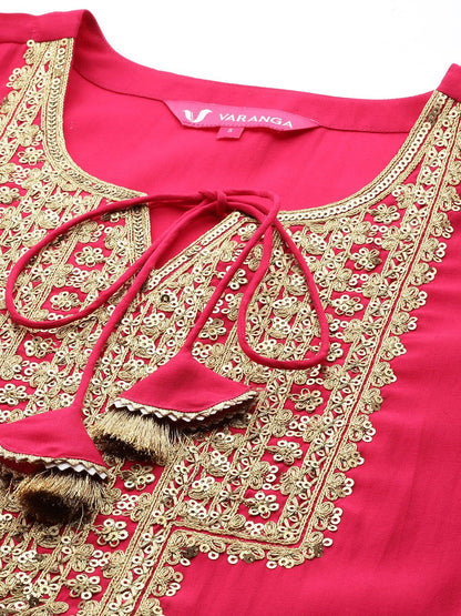 Dhiyona VA Women'sEthnic Motifs Embroidered Sequinned Kurta With Trousers & With Dupatta