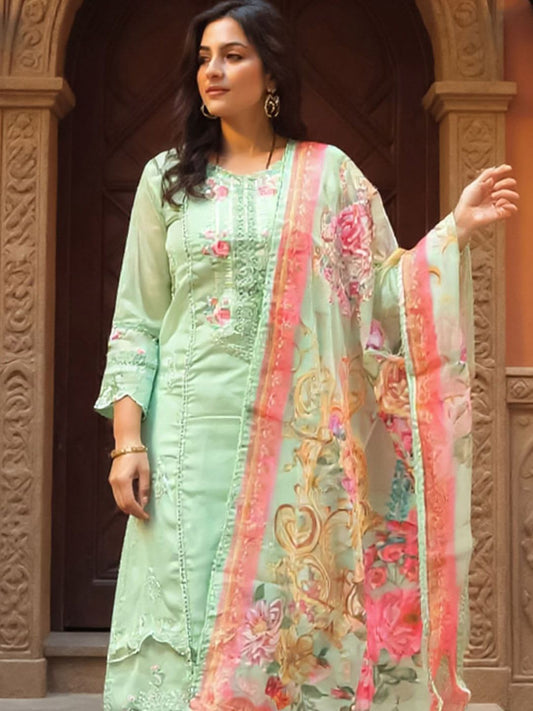Women Floral Embroidered Regular Thread Work Kurta with Trousers & Dupatta