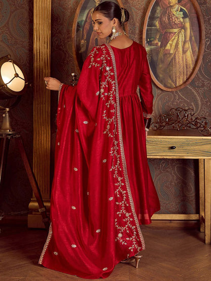 Dhiyona IE Floral Embroidered Empire Kurta with Trousers & Dupatta