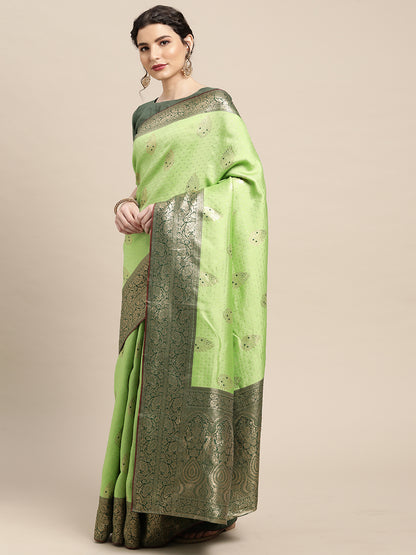 Women's Silk Blend Light Green Woven Design Woven saree With Blouse Piece