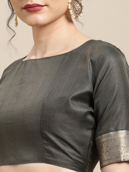 Women's Silk Blend Grey Woven Design Woven saree With Blouse Piece