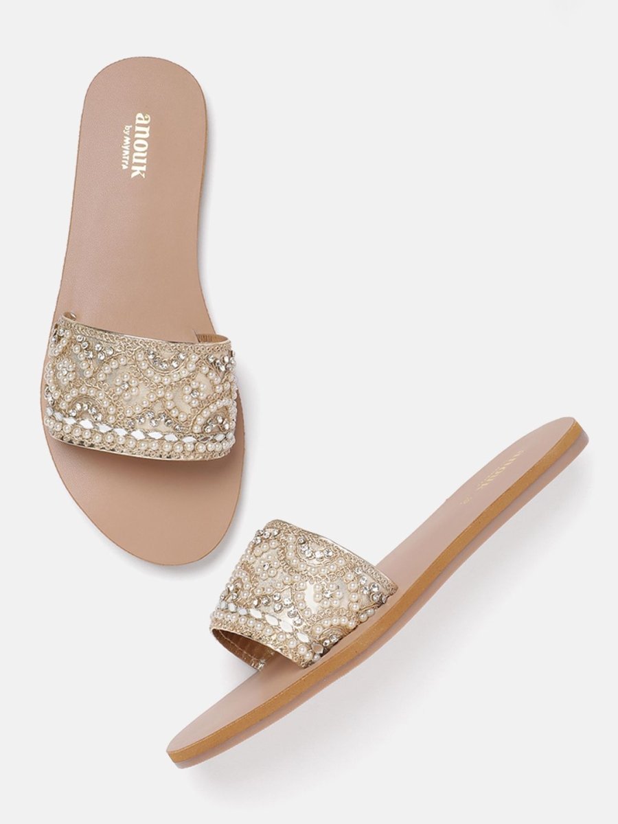 Dhiyona AK Women Ethnic Motif Embellished Open Toe Flats