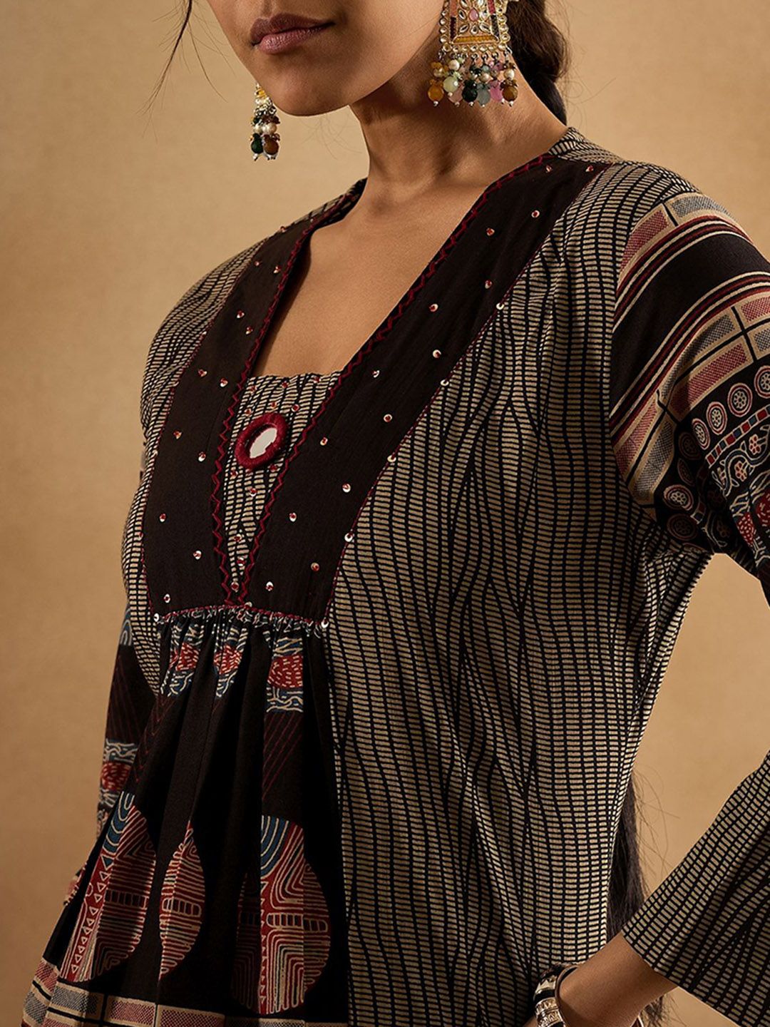 Dhiyona IE Printed Square Neck Pure Cotton Tunic With Trouser