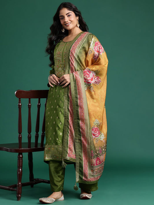 Ethnic Motifs Woven Design Kurta with Trousers & Dupatta