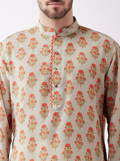 Men's MulticolorBaseBeige Muslin Pathani Kurta and Patiala Set